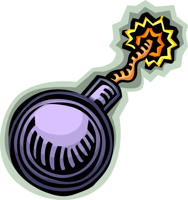 Vector Illustration of Exploding Bomb with Fuse Burning