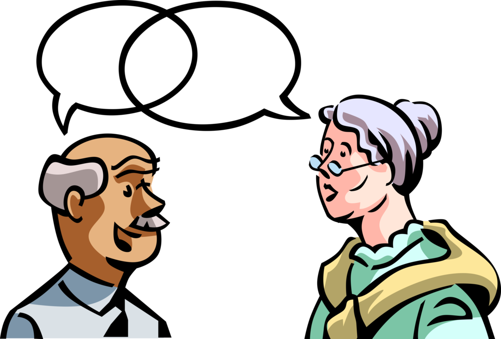 Vector Illustration of Man and Woman Exchange Information in Conversation with Communication Balloons