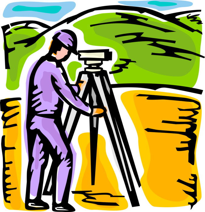 Vector Illustration of Surveyor Theodolite Determines Terrestrial Position of Points, Distances and Angles Between Them