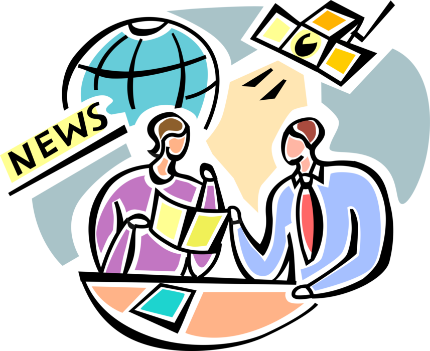 Vector Illustration of On Air News Anchorman and Reporter Read News in Television Broadcast Studio