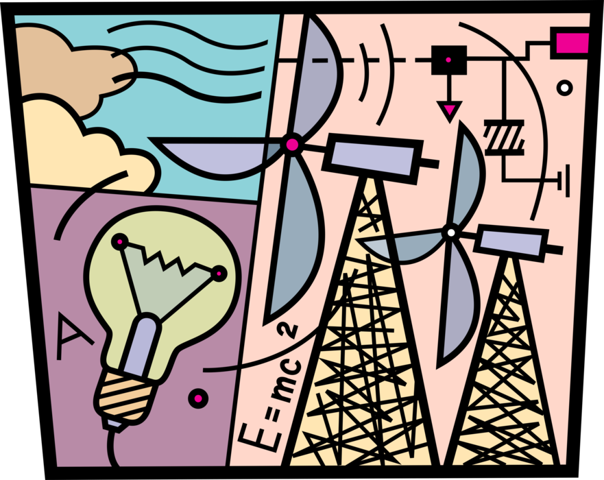 Vector Illustration of Wind Turbine Windmill Renewable Energy Source Generate Electricity