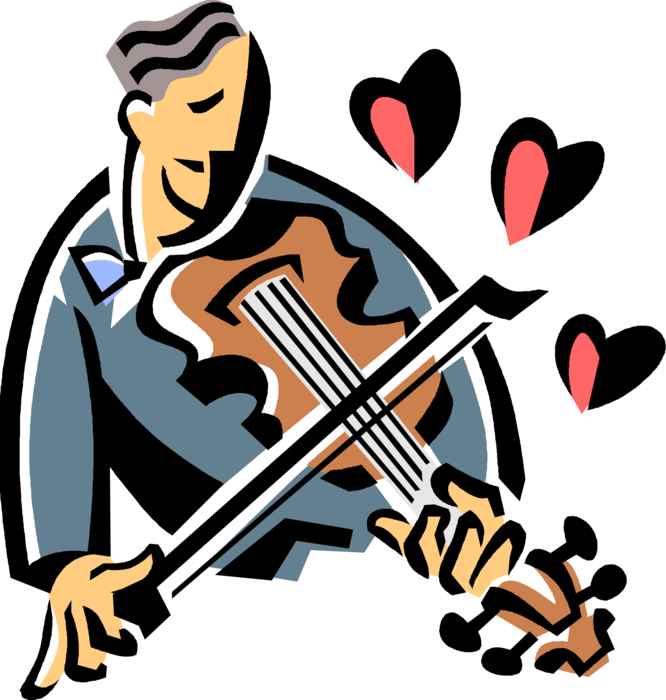Vector Illustration of Romantic Amorous Man Serenades Lover with Violin Playing Romance Love Music
