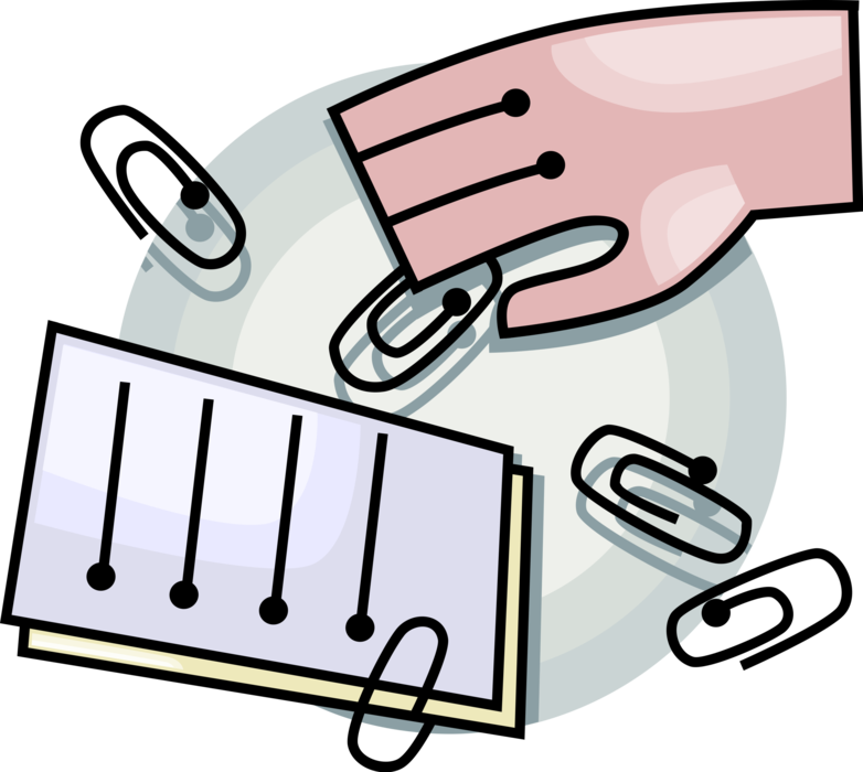 Vector Illustration of Hand with Paperclips used to Hold Pieces of Paper Together
