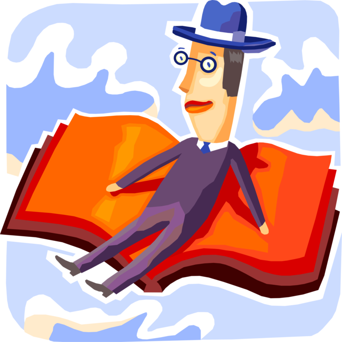 Vector Illustration of Resourceful Businessman Flies Book of Knowledge and Experience