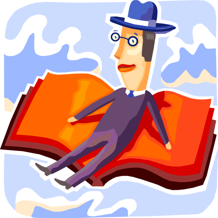Vector Illustration of Resourceful Businessman Flies Book of Knowledge and Experience