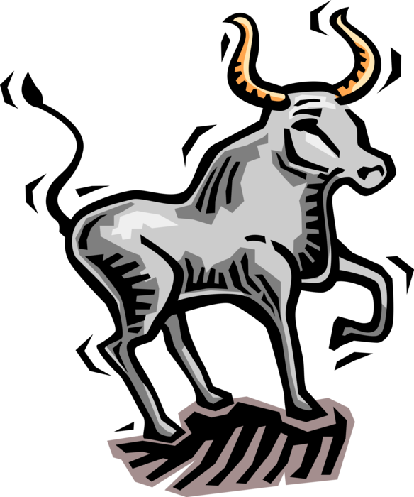 Vector Illustration of Spanish Bullfight Bull with Horns in Bullring, Spain