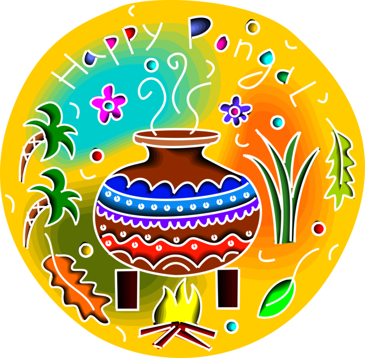 Vector Illustration of Thai Pongal Tamil Harvest Festival for Tamils in Tamil Nadu and Puducherry India