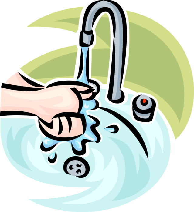 Vector Illustration of Personal Hygiene Washing Hands After Bathroom Visit in Sink with Water and Soap