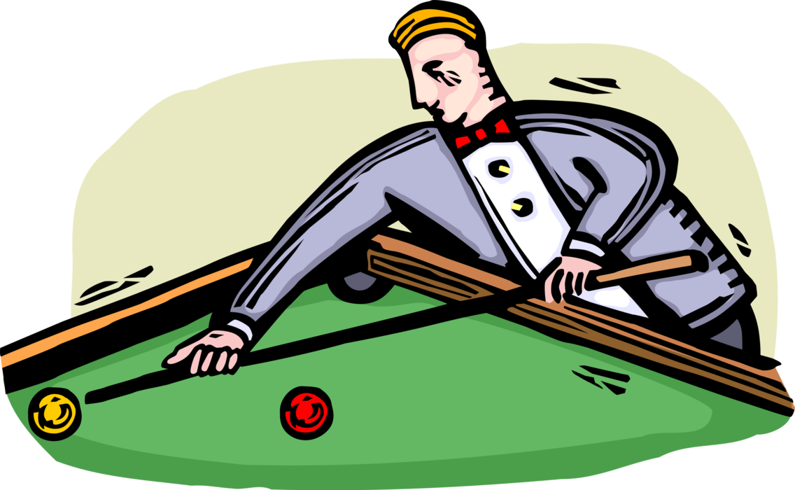 Vector Illustration of Sport of Billiards Player Plays Pool with Cue Stick and Balls