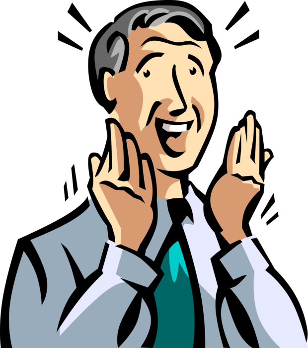 Vector Illustration of Overcome by Emotion Businessman Tries to Hide Enthusiasm and Joy