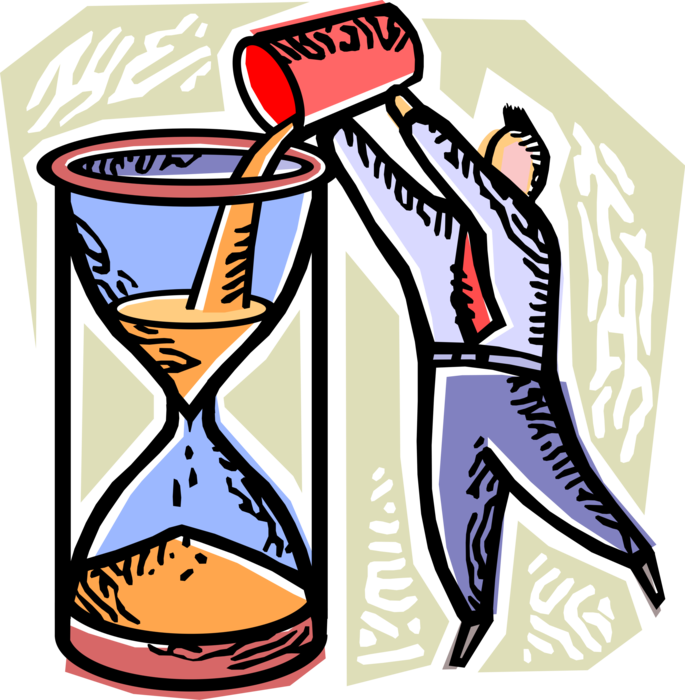 Vector Illustration of Businessman Buys Extra Time Adding Sand to Hourglass Sands of Time