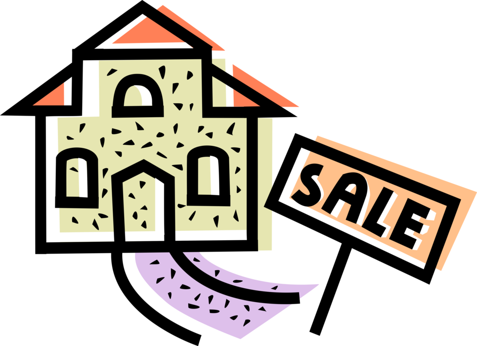 Vector Illustration of Residential Real Estate Residence House with for Sale Sign