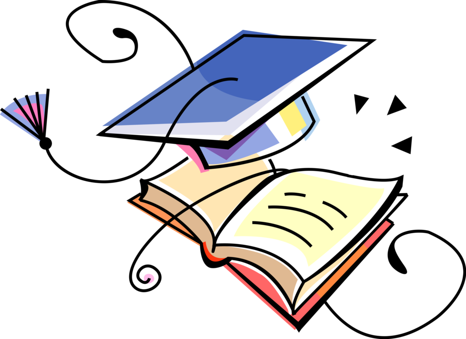 Vector Illustration of High School, College and University Graduation Graduate's Mortarboard Cap and Textbook Book