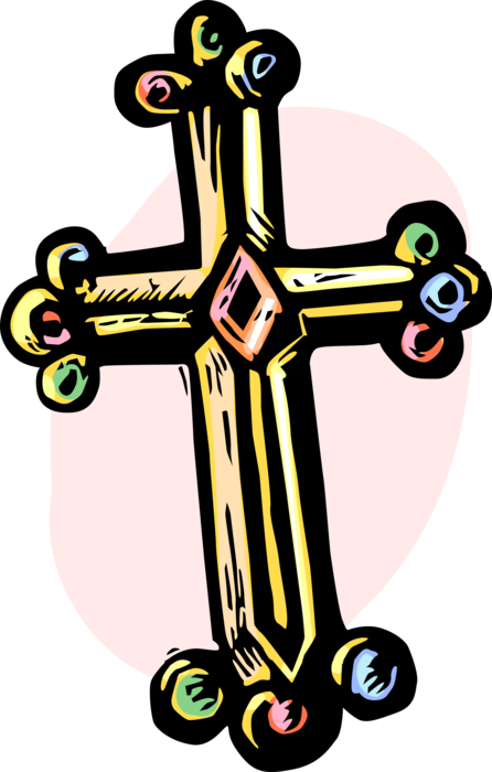 Vector Illustration of Christian Religion Crucifix Cross Symbol of Jesus Christ with Gemstone Jewels