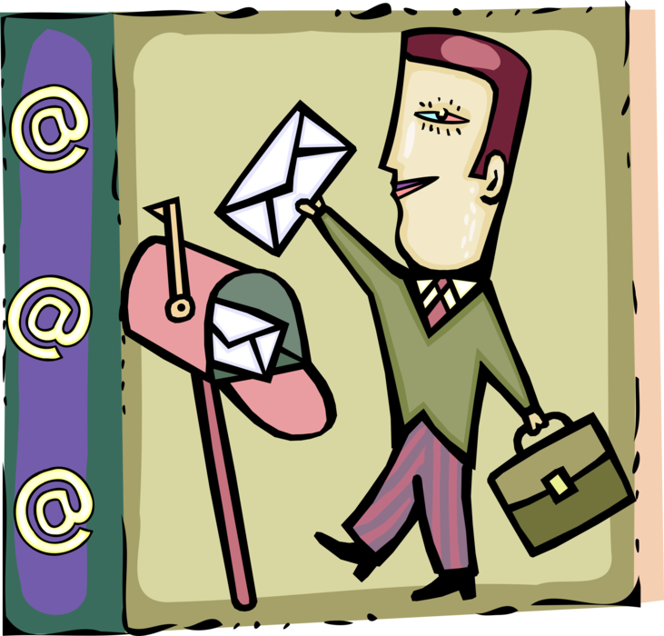 Vector Illustration of Businessman Mails Correspondence in Letter Box or Mailbox Receptacle for Incoming Mail