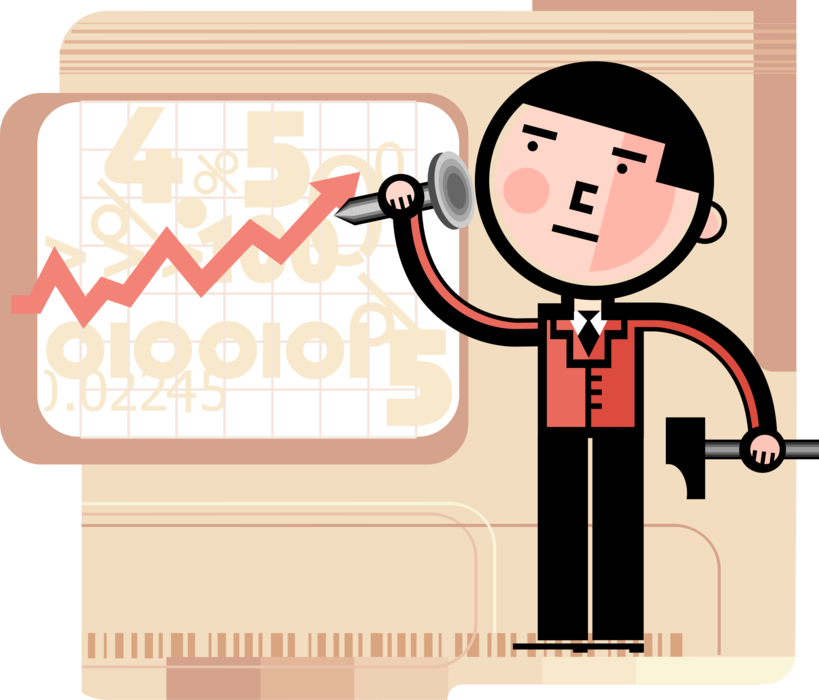 Vector Illustration of Businessman with Hammer and Chisel Creates Corporate Growth Chart Success Arrow