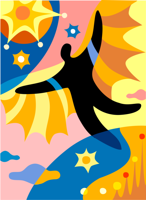 Vector Illustration of Businessman Soars Close to the Sun with Wings