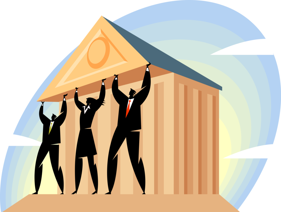 Vector Illustration of Business Associates Elevate Financial Institution Bank Roof