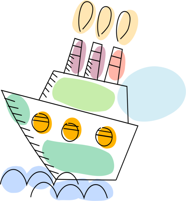 Vector Illustration of Cruise Ship or Ocean Liner Passenger Ship used for Pleasure Voyages