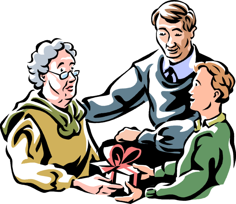 Vector Illustration of Family Gift Exchange at Christmas