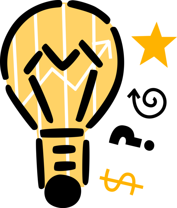 Vector Illustration of Electric Light Bulb Symbol of Invention, Innovation, Inspiration and Good Ideas