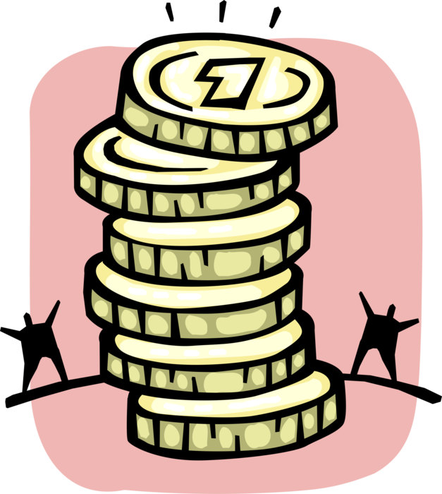 Vector Illustration of Celebrating Corporate Financial Profits with Stack of Cash Money Coins