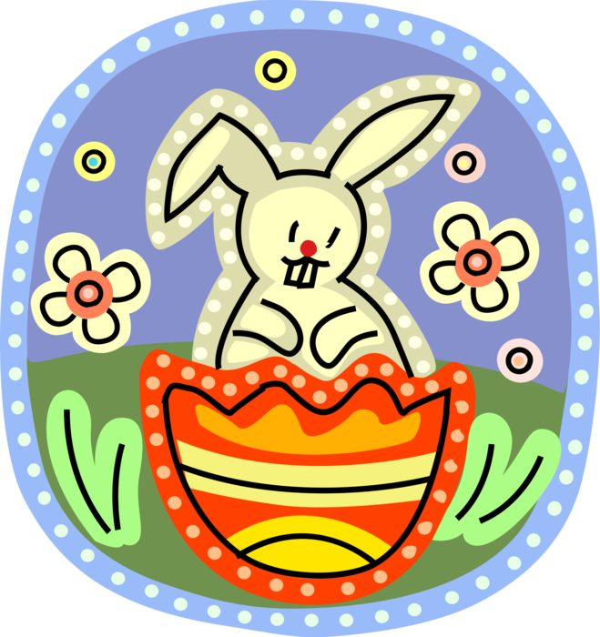 Vector Illustration of Pascha Easter Bunny Rabbit in Easter Egg with Spring Flowers