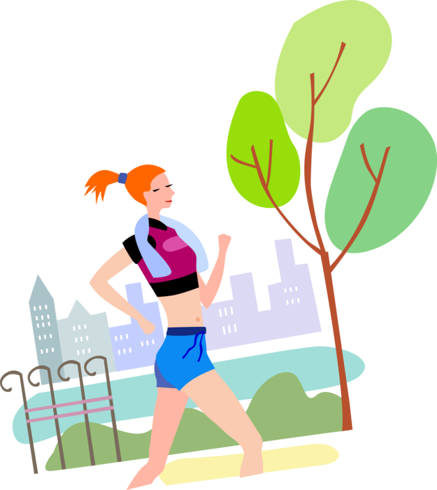 Vector Illustration of Physical Fitness Exercise Workout Jogger Jogging Outdoors in Park