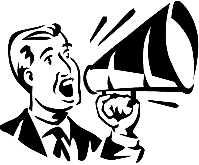 Vector Illustration of Businessman Makes Announcement with Megaphone or Bullhorn to Amplify Voice