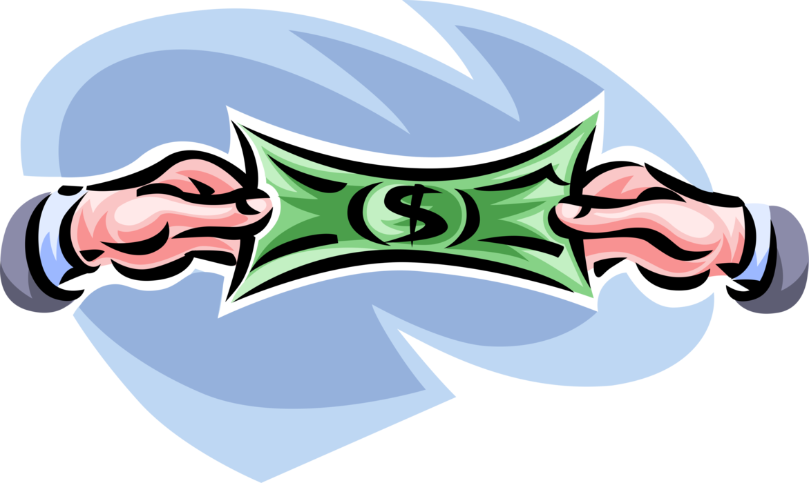 Vector Illustration of Hands Stretch Cash Money Dollar Bill