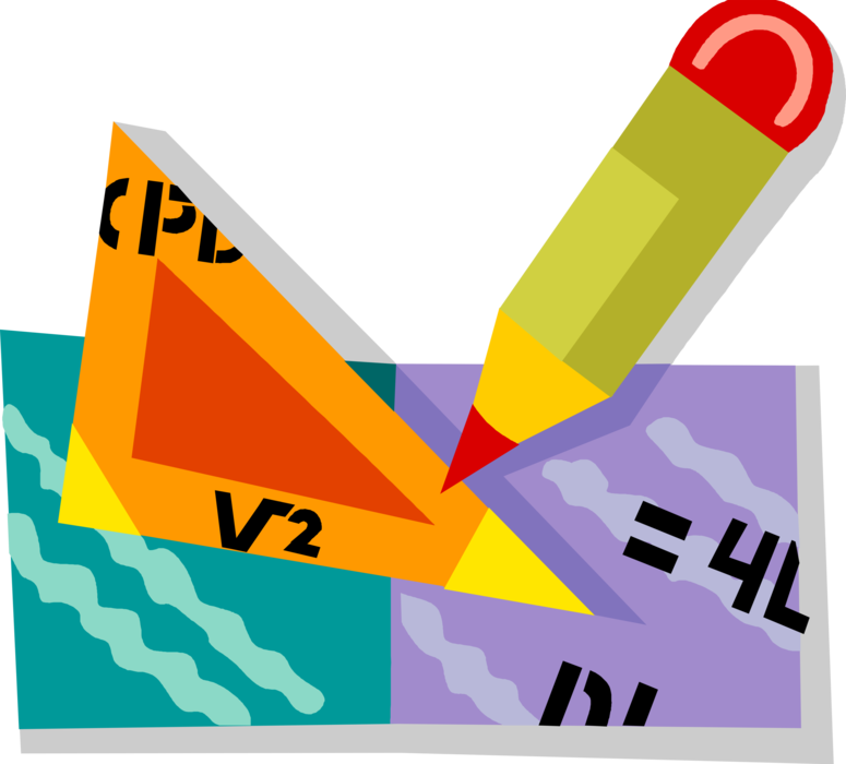 Vector Illustration of Triangle Measurement Ruler and Pencil Writing Instrument