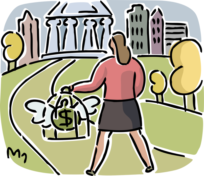 Vector Illustration of Businesswoman with Financial Cash Money Dollar Investment in Constrained in Birdcage