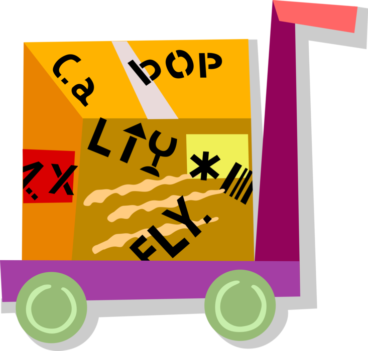 Vector Illustration of Box-Moving Handcart Dolly or Hand Truck with Fragile Shipping Crate