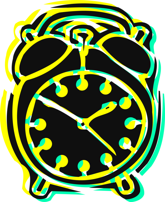 Vector Illustration of Alarm Clock Displays Time and Rings For Wake-Up Call