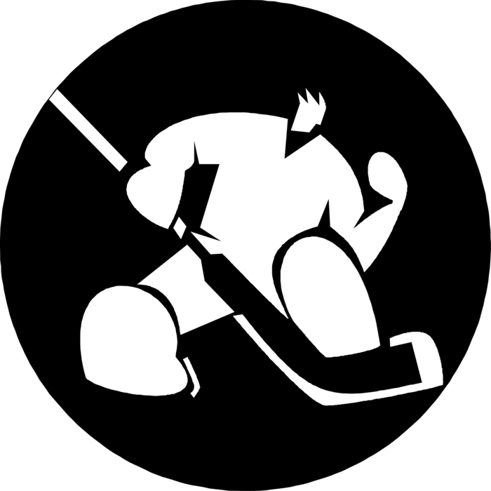 Vector Illustration of Sport of Ice Hockey Goalie Makes Save at Net with Goalie Stick and Glove