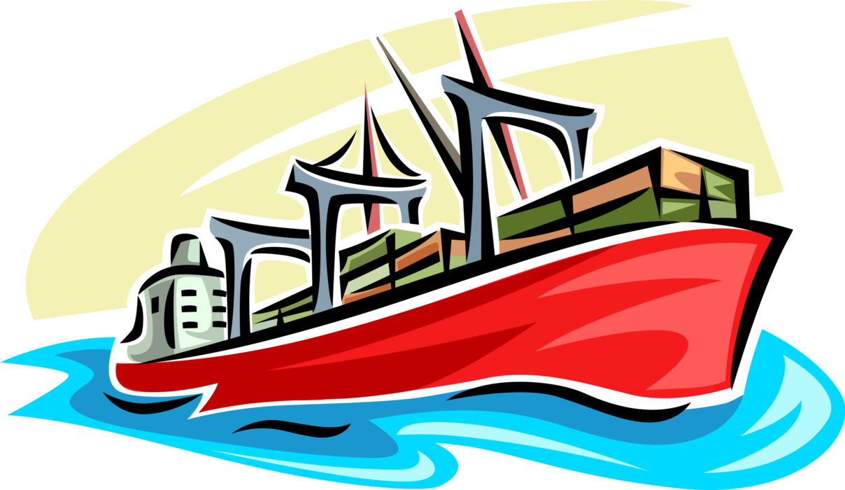 Vector Illustration of Cargo Ship or Freighter Ship or Vessel Carries Goods and Materials