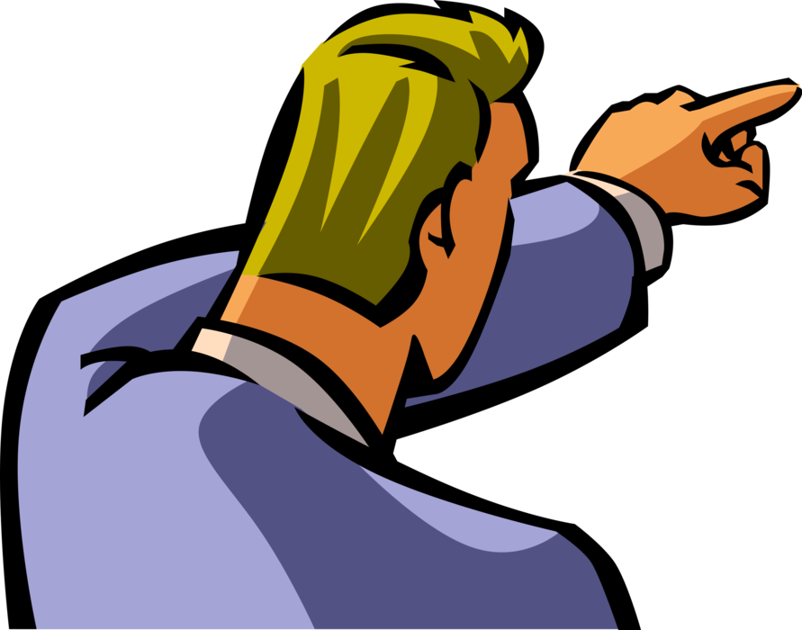 Vector Illustration of Businessman Points with Finger at Business Sales and Marketing Target