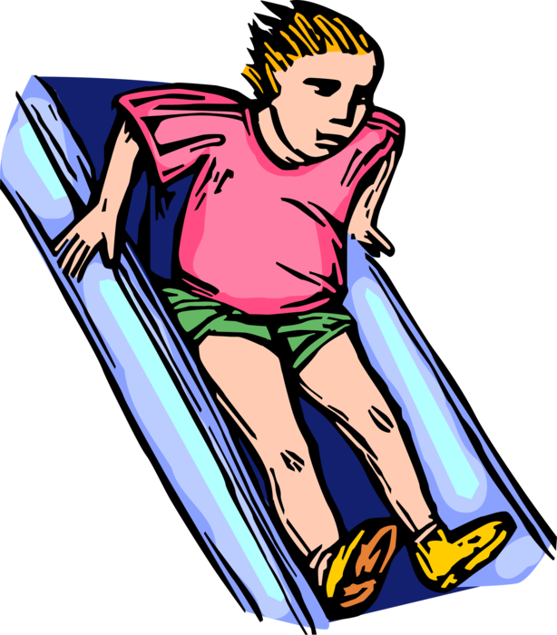 Vector Illustration of Young Child Slides Down Playground Slide