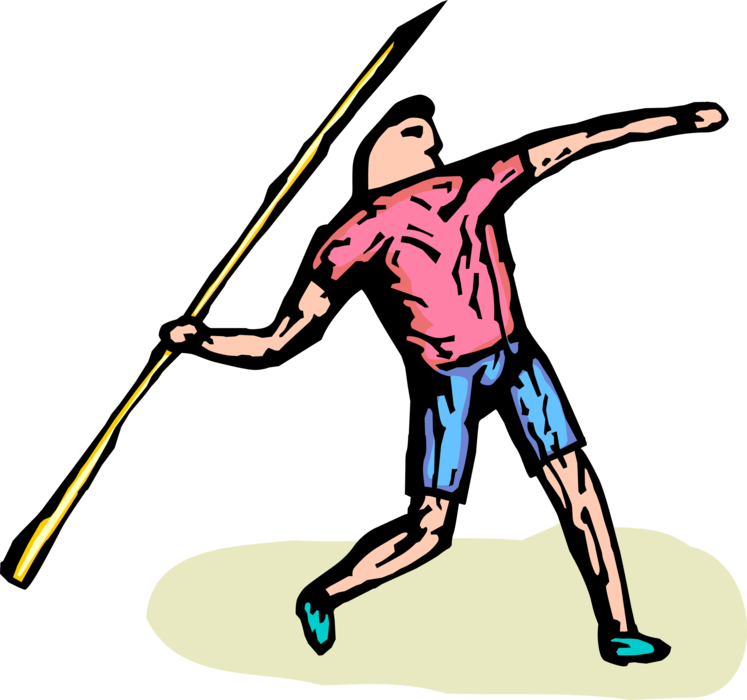 Vector Illustration of Track and Field Athletic Sport Contest Javelin Thrower in Competition Throws Javelin