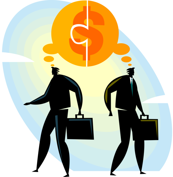 Vector Illustration of Business Associates Contemplate Financial Success Through Teamwork