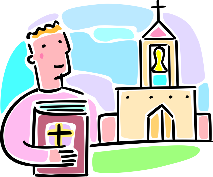 Vector Illustration of Seminarian Theology Student Studies Christian Bible at Seminary Religious School