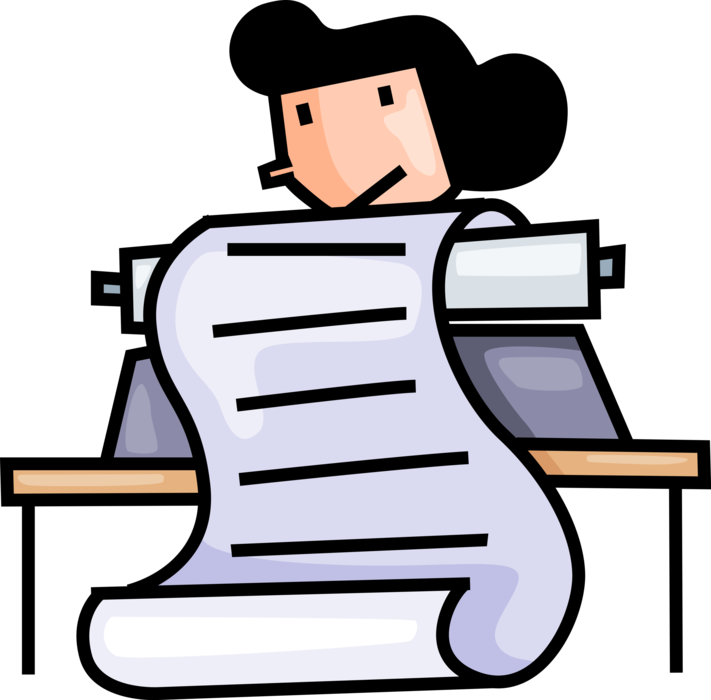 Vector Illustration of Typist Types Document Letter on Typewriter Mechanical Machine for Writing Characters