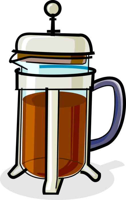 Vector Illustration of French Press Cafetière à Piston Coffee Brewing Devices Brews Fresh Coffee
