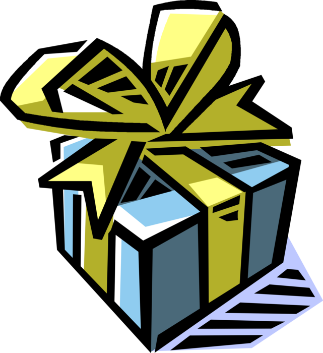 Vector Illustration of Gift Wrapped Birthday, Anniversary, or Christmas Present with Ribbon and Bow