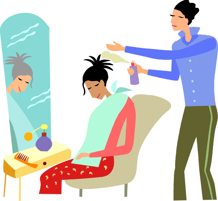 Vector Illustration of Hairdresser Hair Stylist and Client in Beauty Parlor Salon