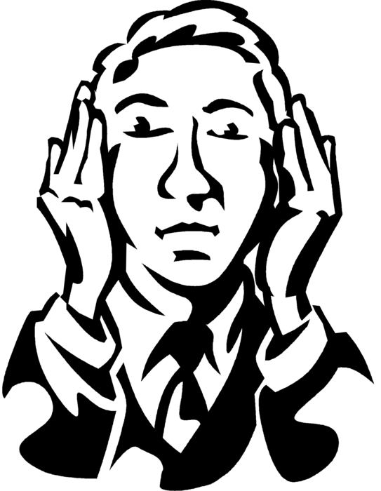 Vector Illustration of Businessman Covers Ears with Hands to Hear No Evil