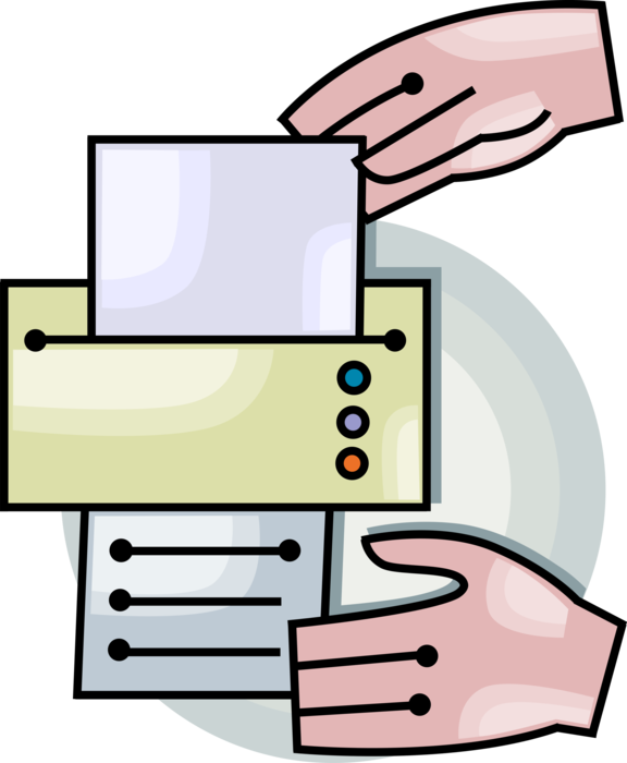 Vector Illustration of Hands Operate Fax Facsimile Telephonic Transmission Device