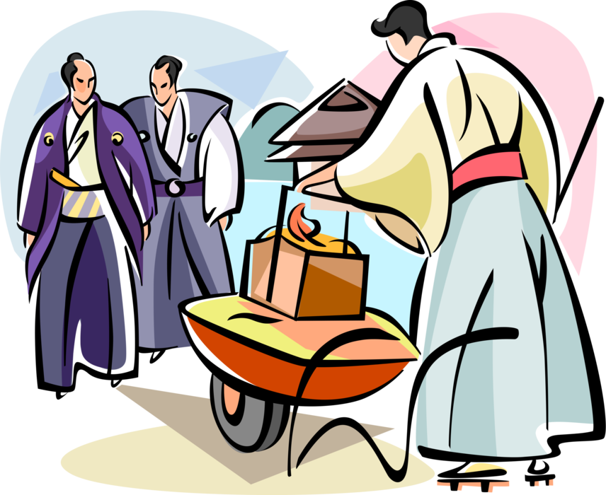 Vector Illustration of Japanese Men in Rock or Zen Garden