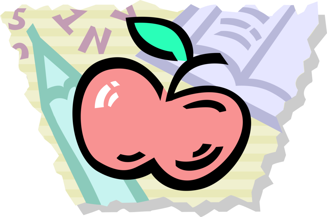 Vector Illustration of Fruit Apple for Teacher with Student Notebook and Pencil Writing Instrument