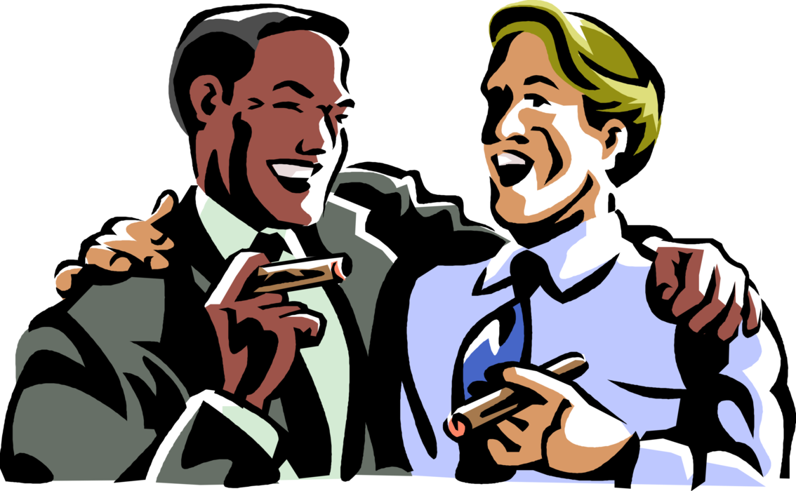 Vector Illustration of Business Colleagues Laugh and Celebrate and Smoke Cigars